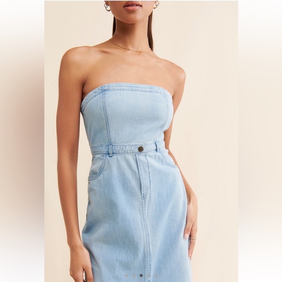Free People Picture Perfect Strapless Denim Midi Dress Size 6 - Picture 3 of 4